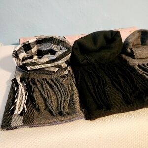 3pk Super Soft Scarves Gray & Black Plaid Solid Black and Gray
